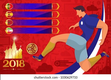 Banner Soccer world tournament on modern traditional Russia elements ,red background and draw table groups.Vector illustration