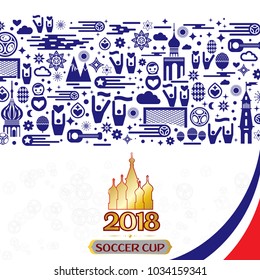 Banner Soccer world tournament on modern traditional Russia elements and white background.Vector illustration