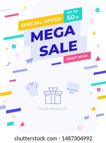 Banner social media 4:5 full size screen recommend for mobile platform, Modern Template illustration, Mega sale special offer, with product space