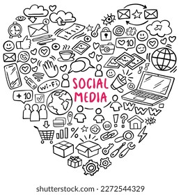 Banner of social media doodle on white background. Internet doodles. Vector illustration.