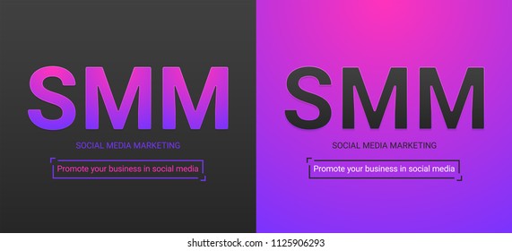 Banner of Social Media Marketing. Vector illustration of SMM inscription. Color palette contains black color, purple-violet gradient