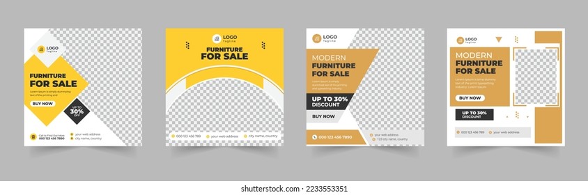 banner for social media post template, minimal square post template, web internet ads, yellow furniture banner template, Instagram social media post design bundle, Promotional web banner template