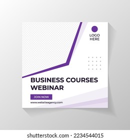 Banner and social media post template for your business course promotion in social media with purple and white color exploration