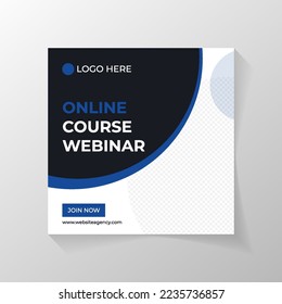 Banner and social media post template for your online course promotion in social media with blue and black color