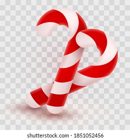 Banner with soft crossed candy cane with red and white stripes and shadow. Christmas vector illustration for postcard, business card, decor, design, arts, party, sale, advertising.