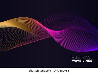 Banner sound wave lines on black background. Futuristic isolated graphic concept for voice, music, wallpaper, radio, business presentation, banner. Technology concept vector illustration