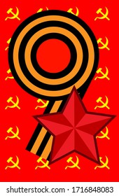banner of the Soviet Union. the number nine is black and orange. red star. postcard for victory day