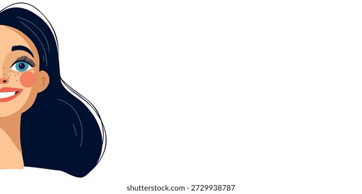 banner with space for text happy young woman