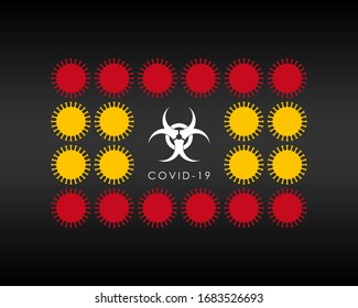 BANNER WITH THE SPANISH FLAG MADE OF CORONAVIRUS MOLECULES