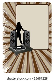 banner with speakers and turntable on a soft background