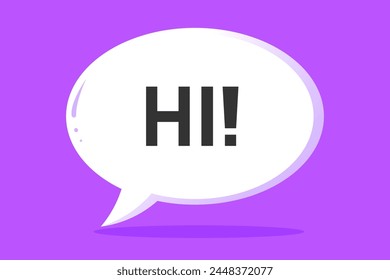 Banner speech bubble with Hi text. Text bubble communication, messenger, purple background. Flat vector illustration.