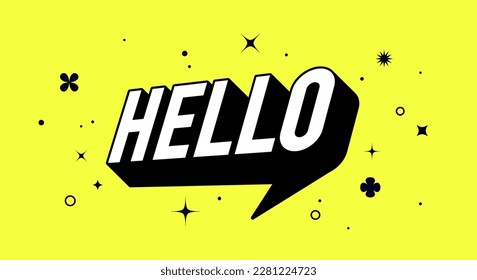 Banner speech bubble text Hello, message concept Hello. Isolated poster in 3D design. Design element for banner, poster Hello or Hi, Hi There on bright yellow background. Vector Illustration