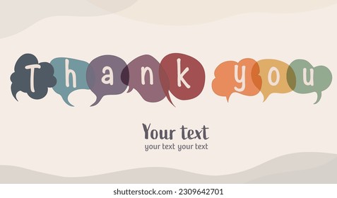 Banner with speech bubbles with letters that form the text -thank you- Gratitude and appreciation between co-workers or friends. Be grateful appreciate and thank. Template copy space