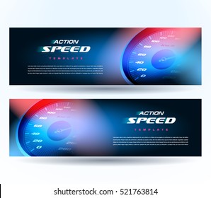 Banner Speed Action Fast Speedometer Car. Vector Illustration. Car Theme