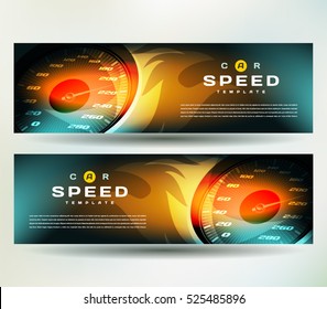 Banner speed action hot fast flames speedometer car