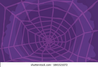 Banner with spider web structure silhouette and purple background, vector illustration.