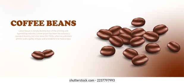 banner with spilled coffee beans on one side and space for your text on the other. Realistic vector graphics