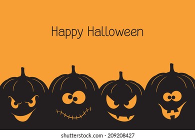 Banner with spooky and crazy Halloween pumpkins