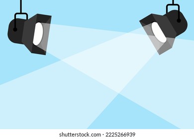 Banner spotlight background. Spotlight shining. Vector flat spotlight on blue background. Searchlight icon. Vector illustration