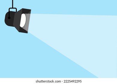 Banner spotlight background. Spotlight shining. Vector flat spotlight on blue background. Searchlight icon. Vector illustration