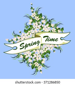 Banner with spring flowers bird cherry