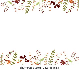 Banner with spring flowers. Flat Flowers. Horizontal banner or floral background decorated with gorgeous colorful blooming flowers and border. 