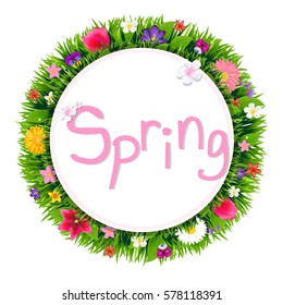 Banner With Spring Flowers With Gradient Mesh, Vector Illustration
