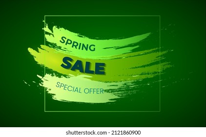 Banner spring sale. Vector illustration of a spring sale advertising poster in green tones
