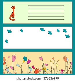 Banner for Spring Web site  , cartoon, bird, flowers, cat