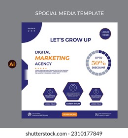  Banner or square flyer with digital marketing agency theme for social media post.