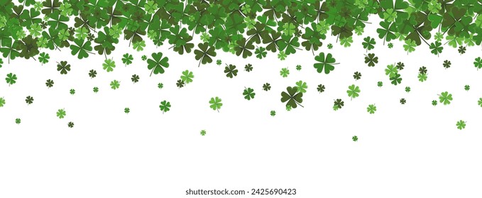 Banner for St. Day Patrick. Seamless clover border with four leaflets. Good luck. Vector
