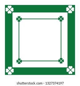 Banner for St. Patrick's day, green clovers, shamrock leaves for St. Patrick. Holiday symbol with frame, border for text on white and green background, for greeting cards, banner or invitation