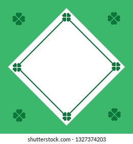 Banner for St. Patrick's day, green clovers, shamrock leaves for St. Patrick. Holiday symbol with frame, border for text on white and green background, for greeting cards, banner or invitation