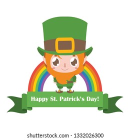 Banner for St. Patrick's Day with leprechaun and rainbow