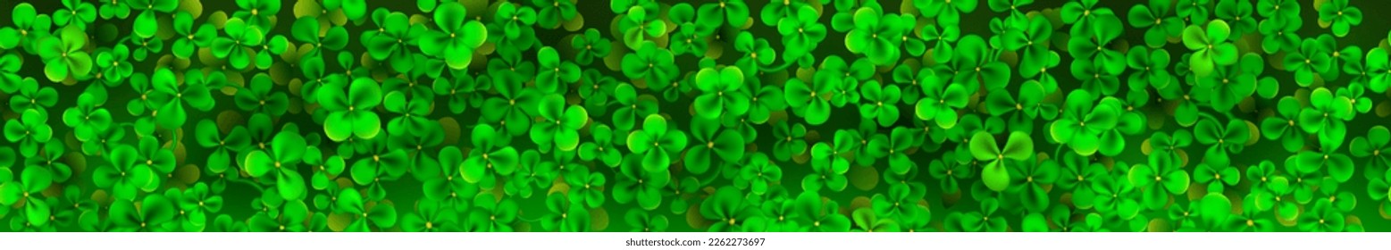 Banner for St. Patrick's Day made of realistic clover leaves in green colors with seamless horizontal repetition