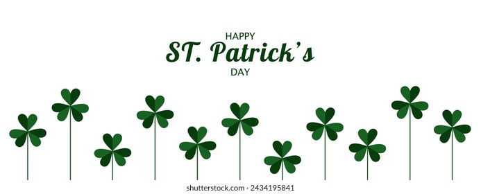 Banner for St. Patrick's Day on March 17 with shamrocks. Green shamrocks with place for text on white background. Happy St.Patrick's Day.