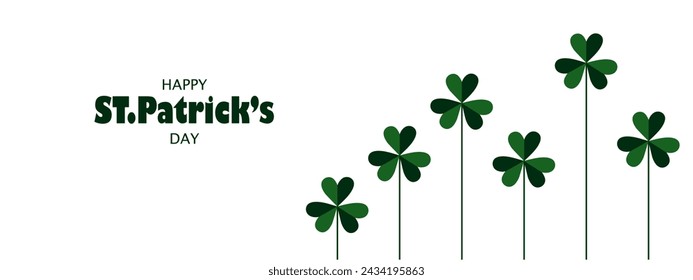 Banner for St. Patrick's Day on March 17 with shamrocks. Green shamrocks with place for text on white background. Happy St.Patrick's Day.