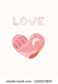 Banner for St. Valentine with a heart in the middle and the inscription I love. Minimalist postcards for February 14. The concept of love, holidays. Composition for greeting cards, posters, banners