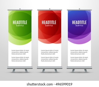 Banner Stand Design Template with Abstract colorful background. Promotional roll banner template.
