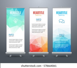 Banner Stand Design Template with Abstract Geometric background. Promotional template