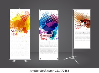 Banner Stand Display With Watercolor Splatter Identity Template, Vector Illustration