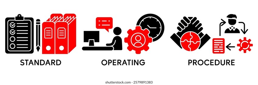 Banner "Standard Operating Procedure". SOP is a set of step-by-step instructions compiled by an organization to help workers carry out complex routine operations. Vector illustration concept