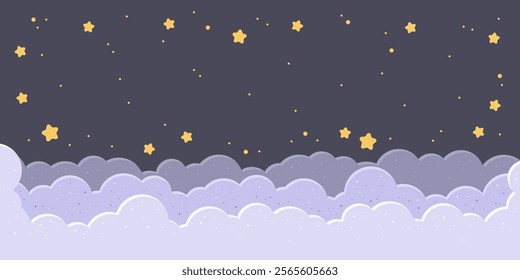 Banner with stars and clouds. Vector night sky with copy space for text.