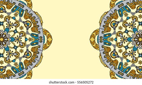 Banner with steampunk design elements. Steam mechanic elements. Steampunk ornament background. Vector illustration.