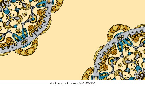 Banner with steampunk design elements. Steam mechanic elements. Steampunk ornament background. Vector illustration.