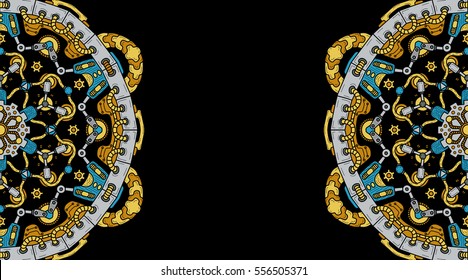 Banner with steampunk design elements. Steam mechanic elements. Steampunk ornament background. Vector illustration.