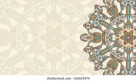 Banner with steampunk design elements. Steam mechanic elements. Steampunk ornament background. Vector illustration.