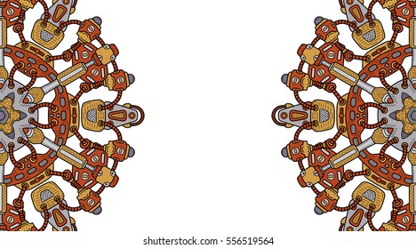 Banner with steampunk design elements. Steam mechanic elements. Steampunk ornament background. Vector illustration.