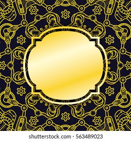 Banner with steampunk design elements. Steam mechanic elements. Steampunk ornament background. Vector illustration.
