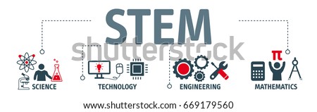 Banner STEM concept. science, technology, engineering, mathematics education word with icons Foto stock © 